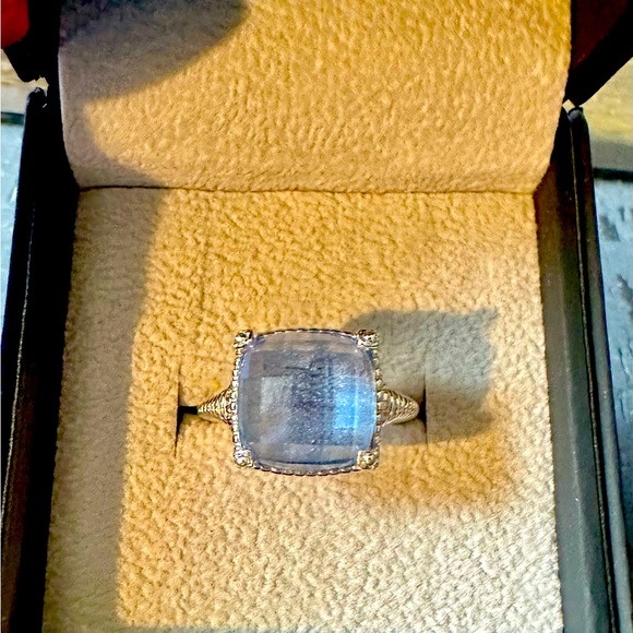 Judith Ripka  blue crystal SS cushion ring size 7